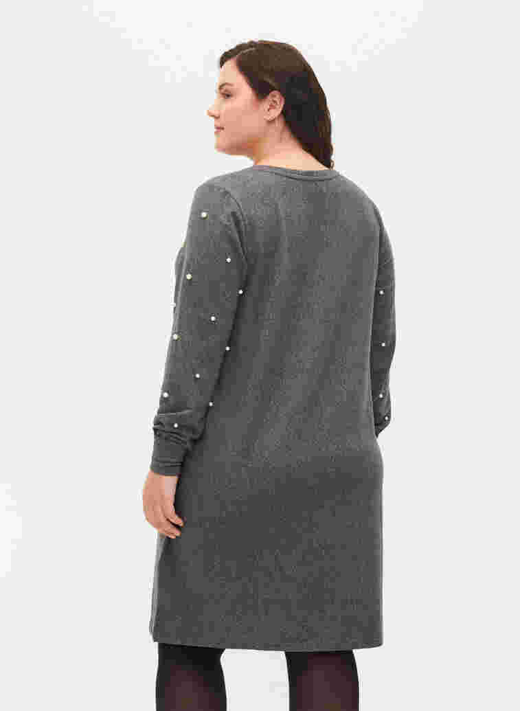 Långärmad klänning med pärldetaljer, Dark Grey Melange, Model image number 1