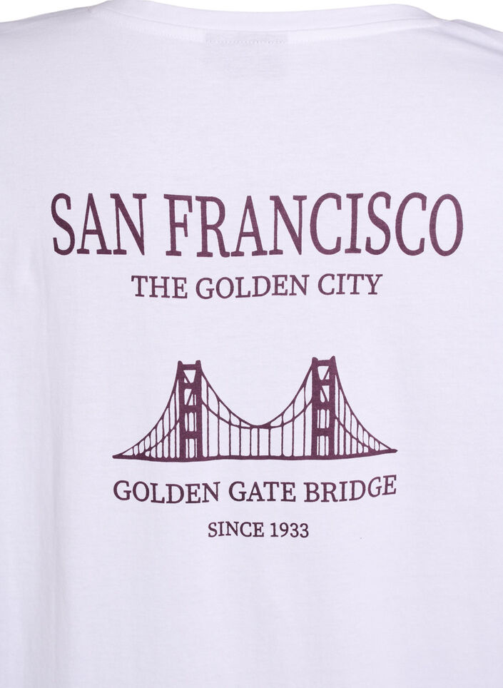 Lång natt-t-shirt i ekologisk bomull med tryck, Vit, Packshot image number 3