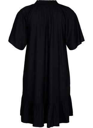 Kortärmad klänning i viskos med v-ringning, Black, Packshot image number 1