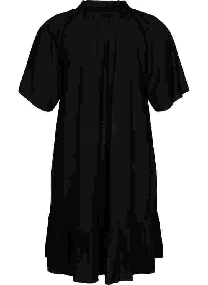 Kortärmad klänning i viskos med v-ringning, Black, Packshot image number 1