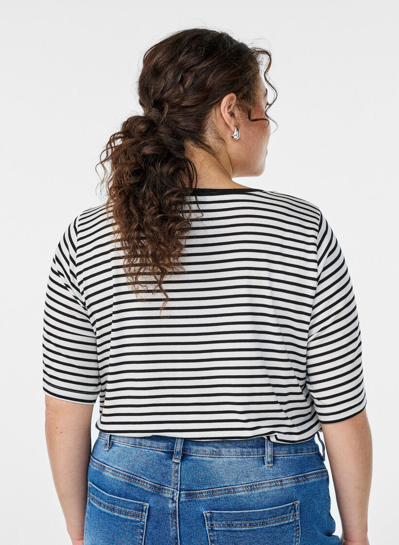 T-shirt i TENCEL&trade; Lyocell med r&auml;nder, Vit, Model image number 2