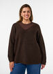 Stickad blus med v-ringning och raglan&auml;rmar, Brun, Model image number 0