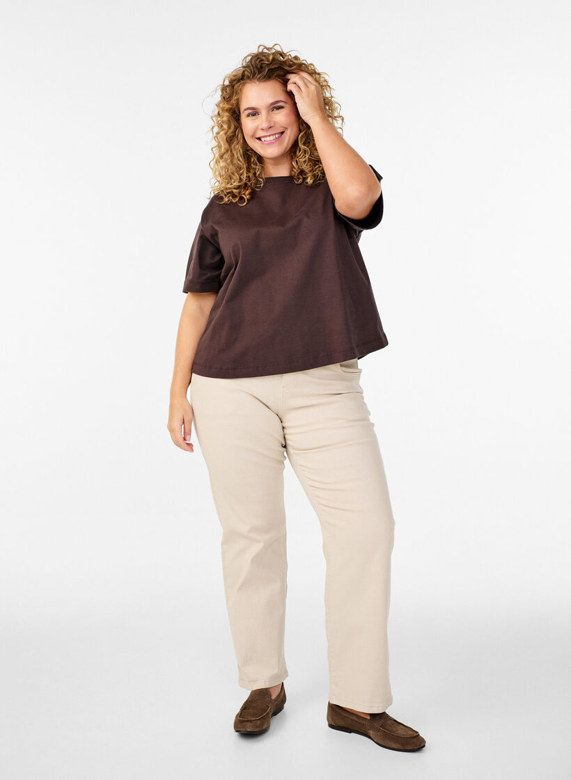 Gemma jeans med hög midja, Beige, Model image number 0