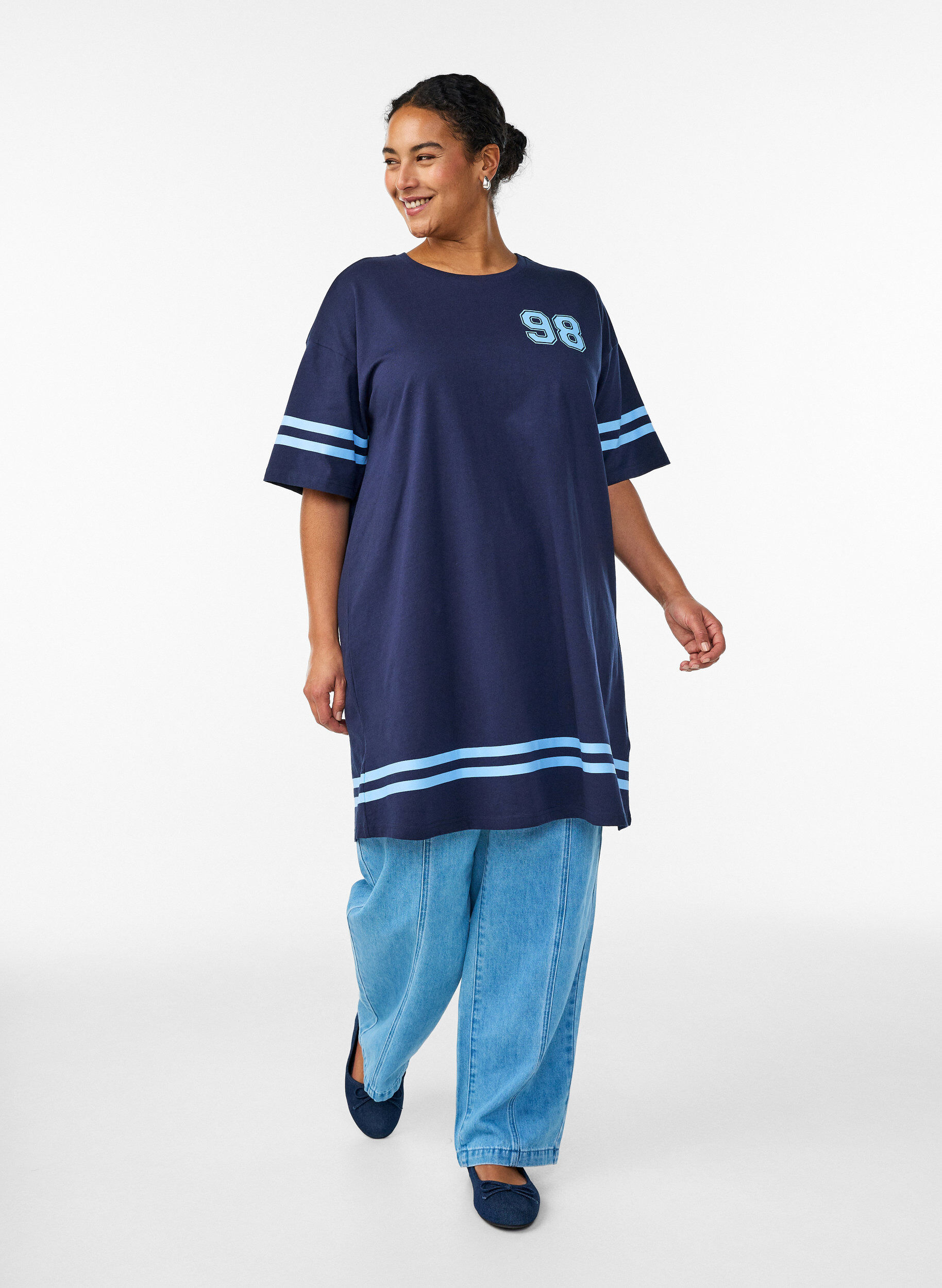 ZizziKort t-shirtkl&auml;nning med sportiga detaljer, Bl&aring;, Model image number 1