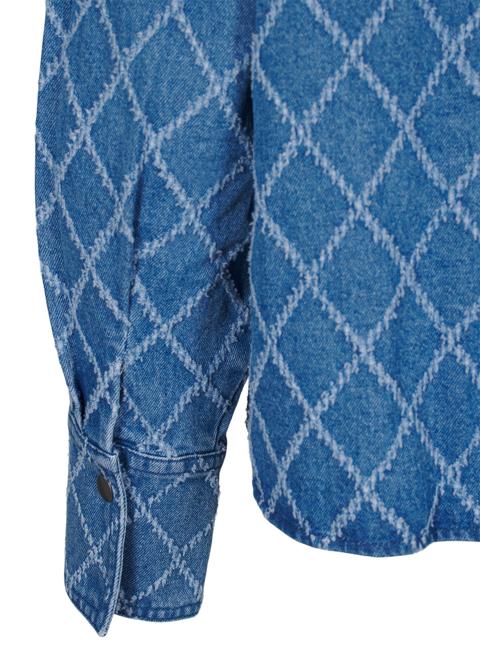 Zizzi Denimskjorta med m&ouml;nster i sliten stil, Blue Denim, Packshot image number 3