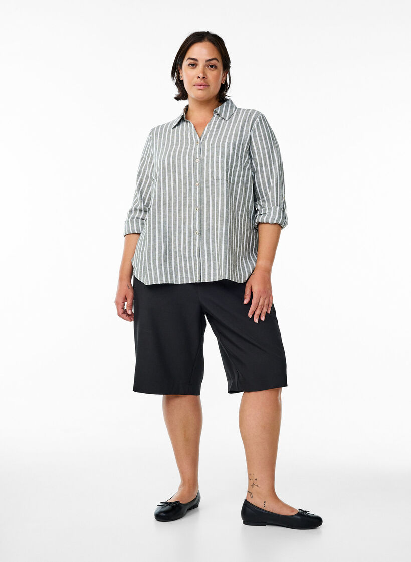 Skjorta i linne och viskos med 3/4-&auml;rmar, Gr&ouml;n, Model image number 1