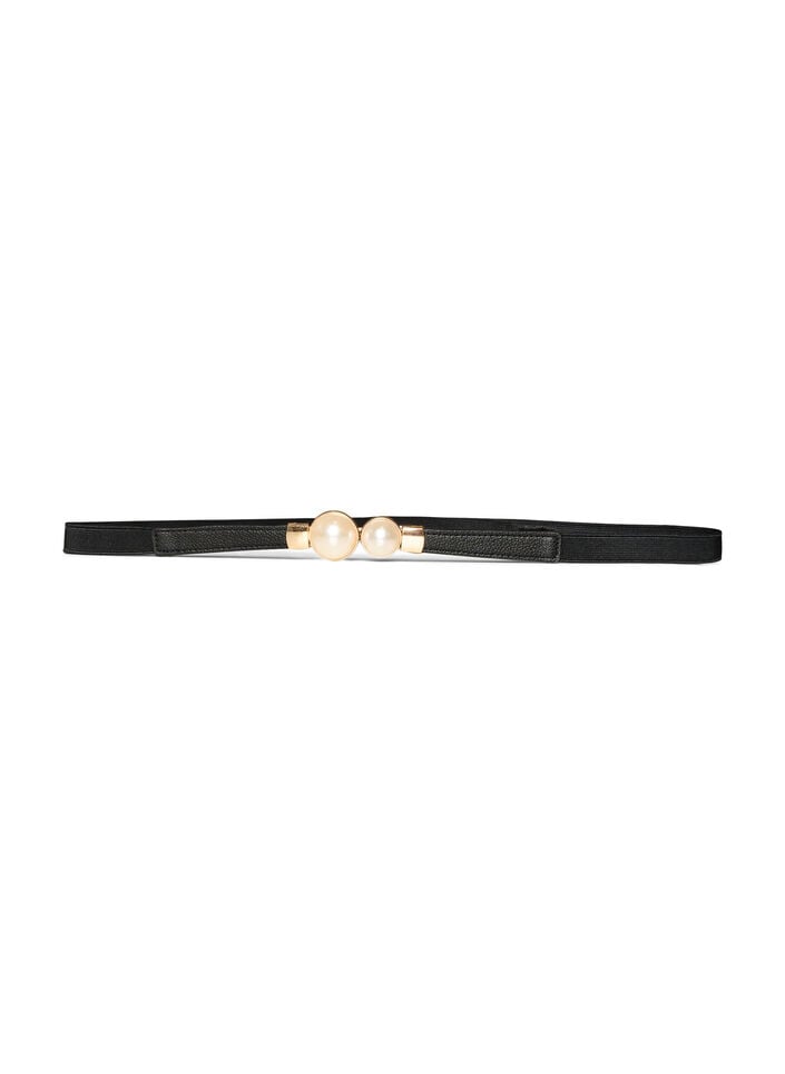 Elastiskt midjesk&auml;rp med p&auml;rldetaljer, Svart, Packshot image number 0