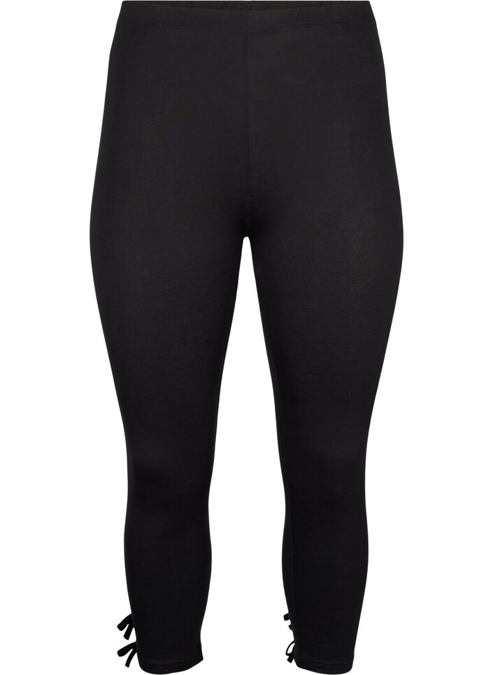 Leggings med 3/4-längd i viskos med rosett, Black, Packshot image number 0