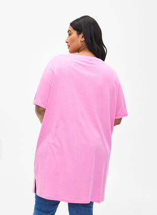 Enfärgad oversize t-shirt med v-hals, Rosebloom, Model image number 1