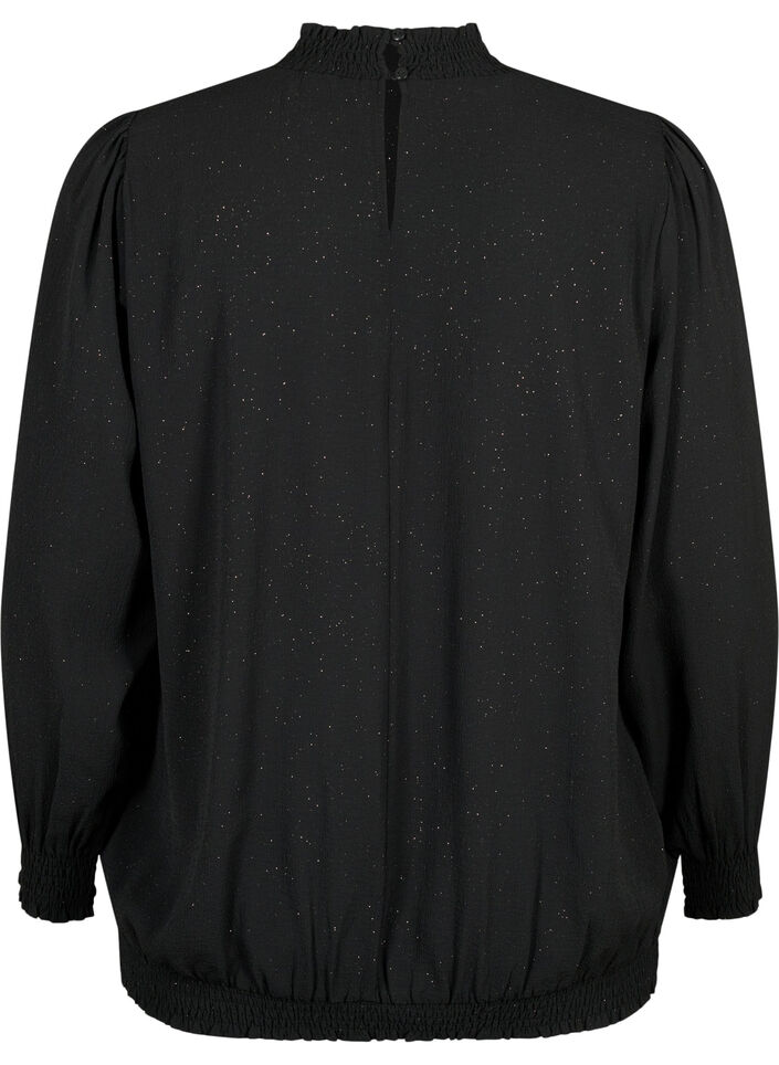 FLASH – Långärmad blus med smock och glitter	, Black w. Silver, Packshot image number 1