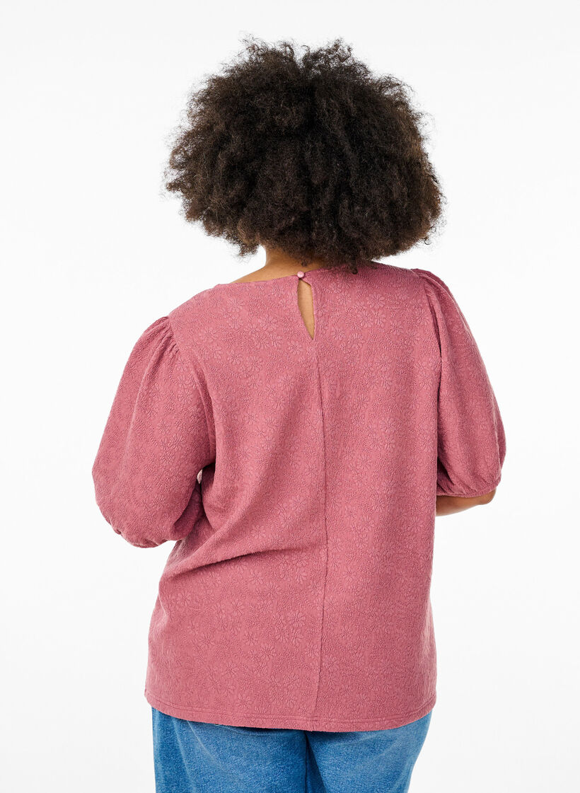 Strukturerad blus med korta &auml;rmar, Rosa, Model image number 2