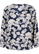 Skjortblus med V-ringning och tryck, Navy B. Flower AOP, Packshot image number 0