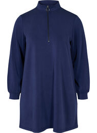 Tunika i sweatshirtmaterial med hög krage och dragkedja, Medieval Blue