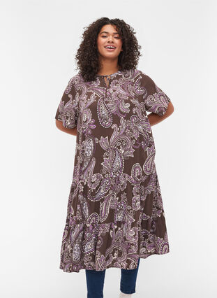 Kortärmad viskosklänning med mönster, Bracken Paisley, Model image number 0