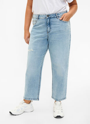  Croppade Vera jeans med destroy-detaljer 	, Blue Denim, Model image number 2