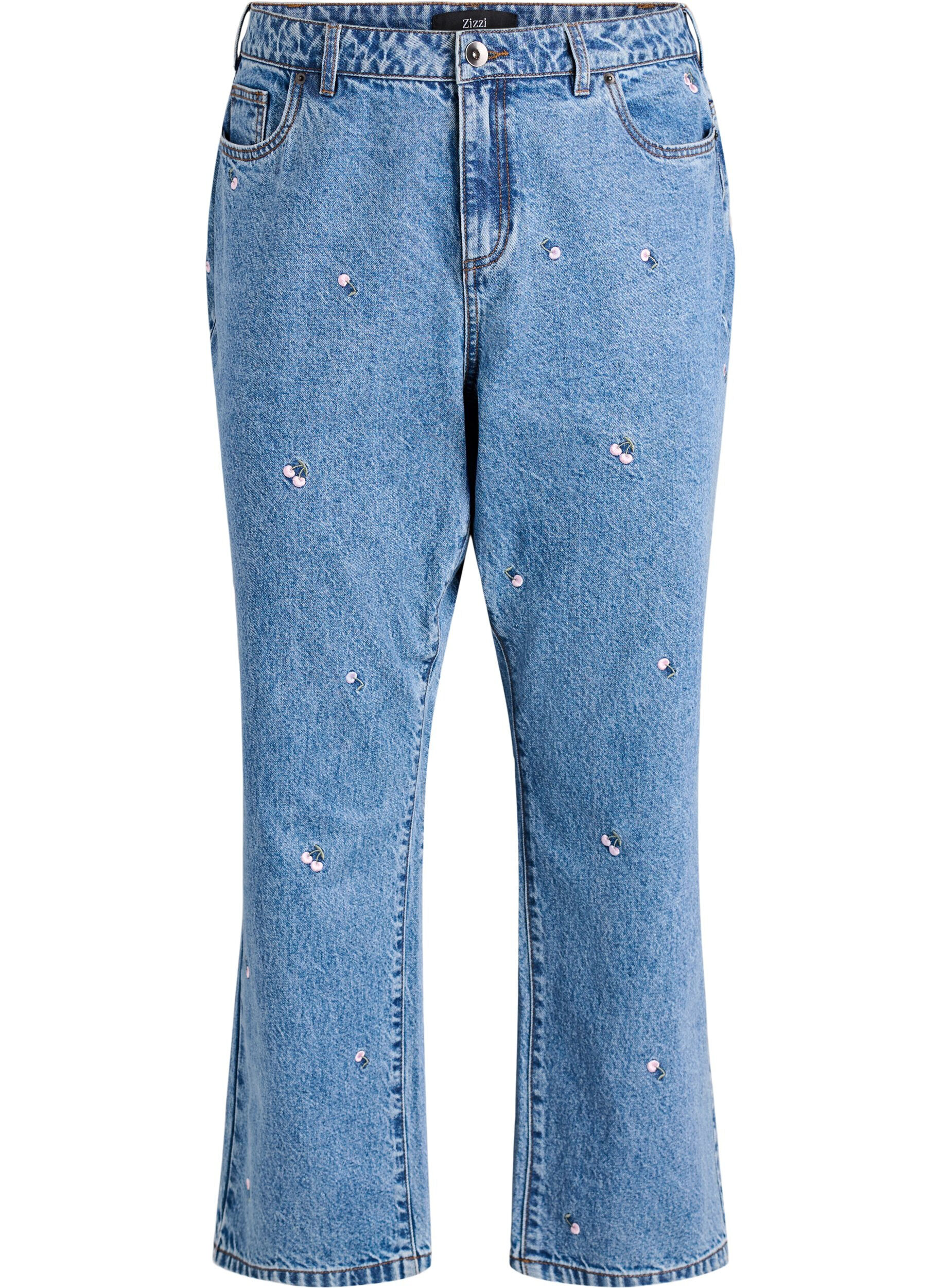 Gemma-jeans med h&ouml;g midja och broderade detaljer
