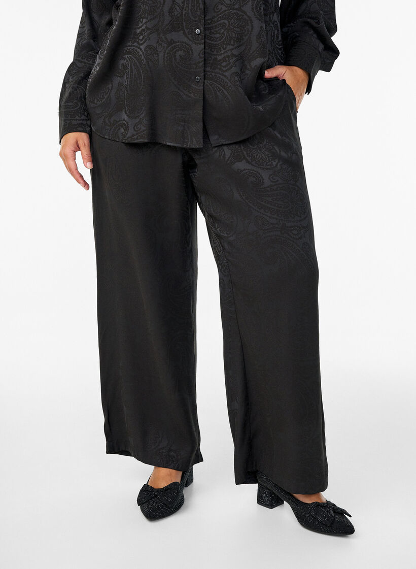 L&ouml;sa byxor med paisleym&ouml;nster och h&ouml;g midja, Svart, Model image number 2