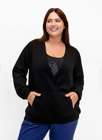 Sweatshirt med V-ringning och ficka, Black, Model