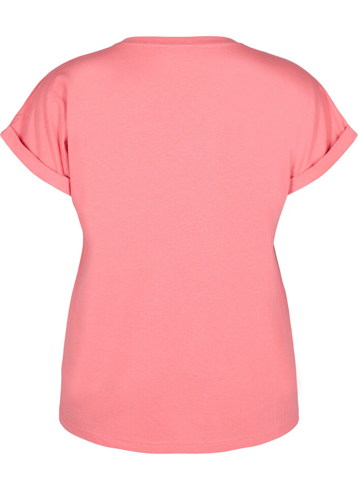 Kort&auml;rmad t-shirt i bomullsblandning, Rosa, Packshot image number 1