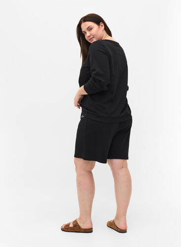 Shorts i sweatshirtmaterial med texttryck, Black, Model image number 0