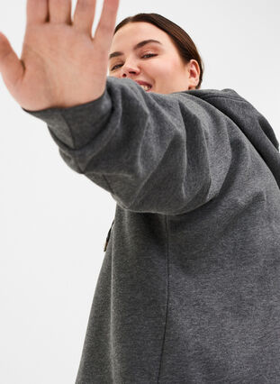 Sweatshirt med huva och slits, Dark Grey Melange, Model image number 2