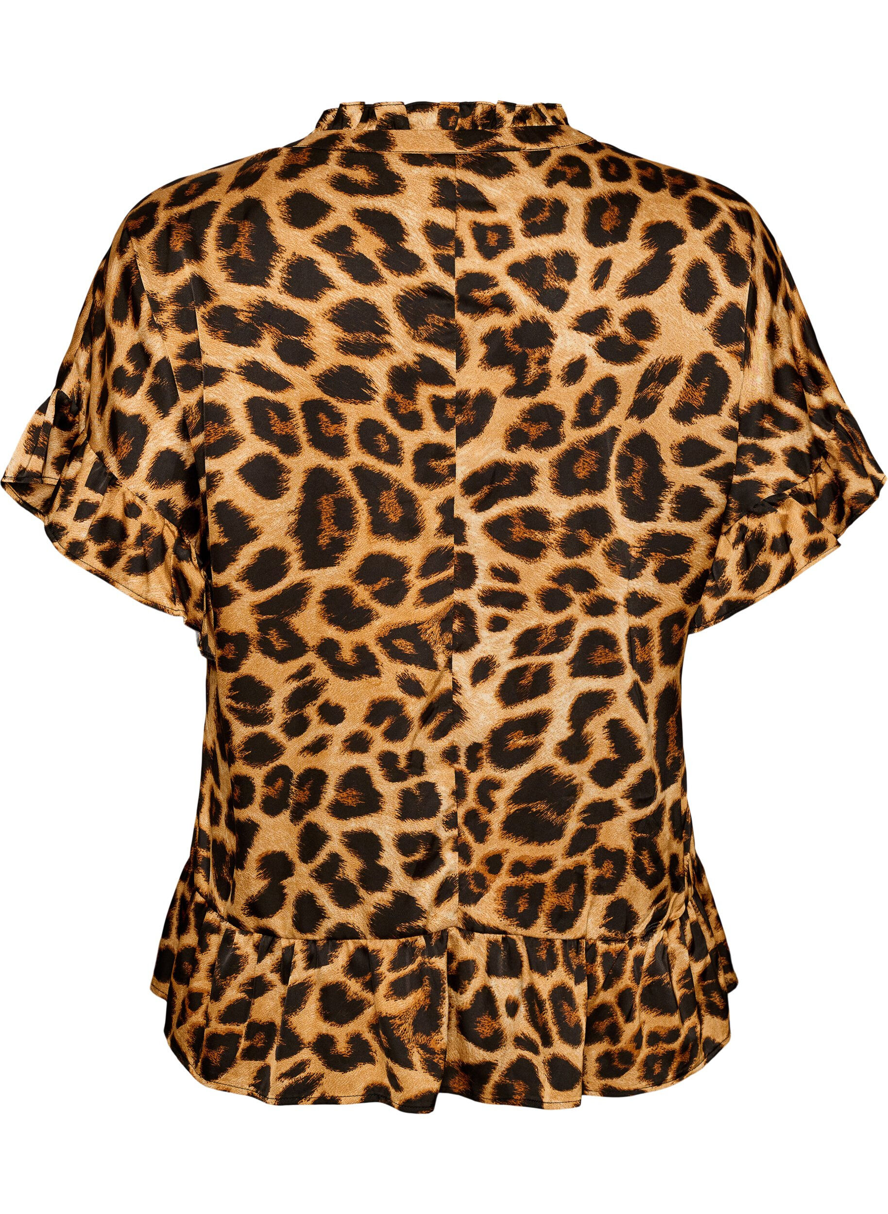 ZizziBlus med leopardm&ouml;nster och volangdetaljer, Brun, Packshot image number 1