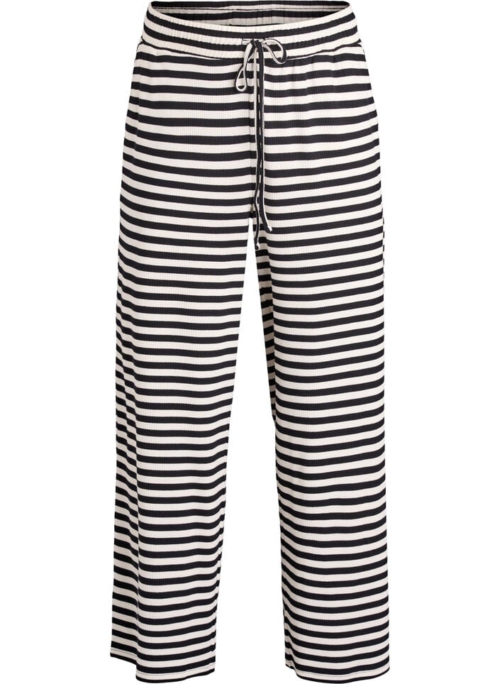 Randiga pyjamasbyxor med h&ouml;g midja och vida ben, Svart, Packshot image number 0