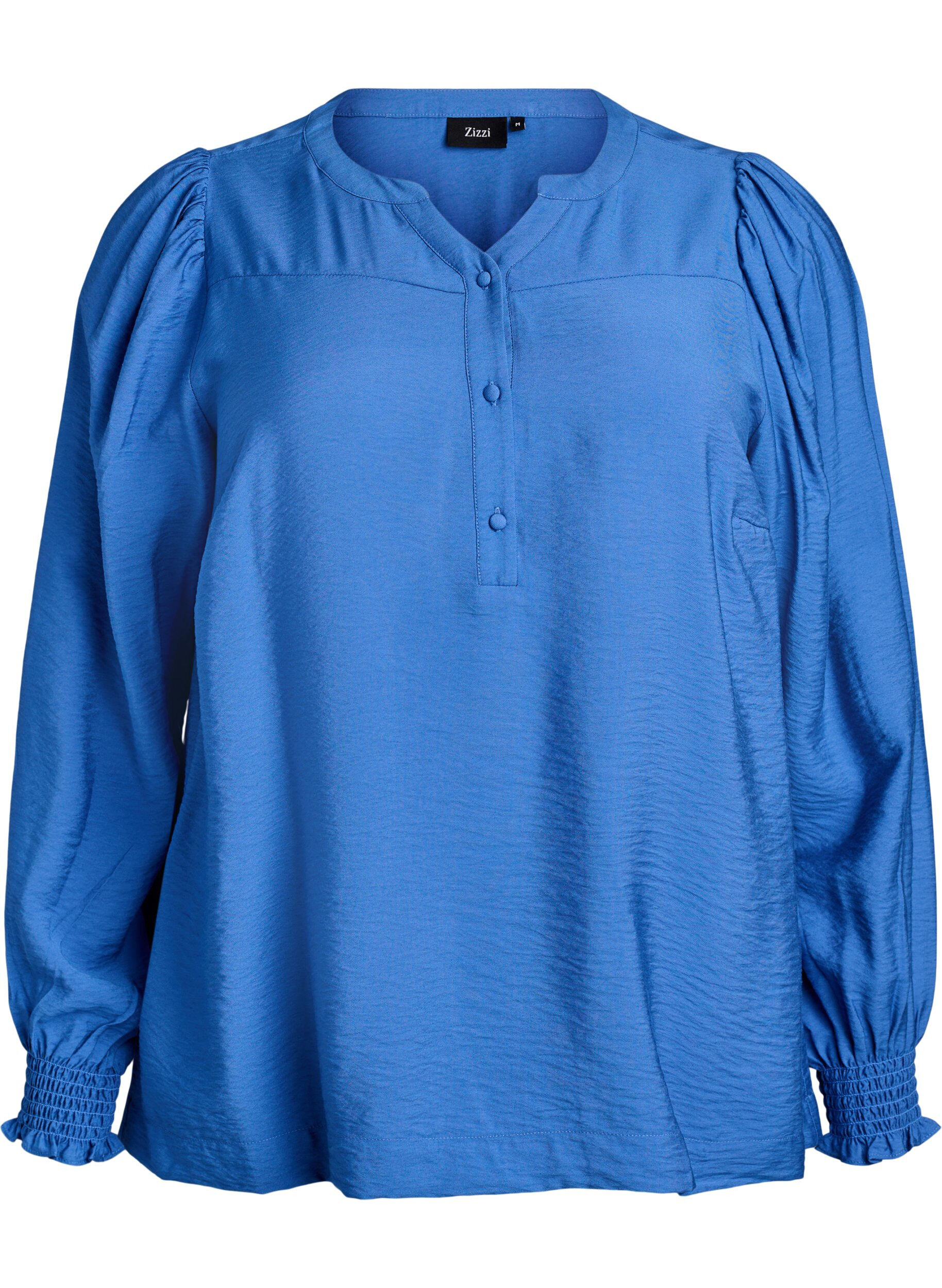 Viskosblus med smock och rynkade detaljer