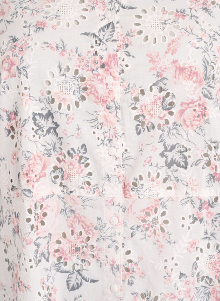 Kl&auml;nning i bomull med blommigt tryck och broderie anglaise, Vanilla, Packshot image number 2