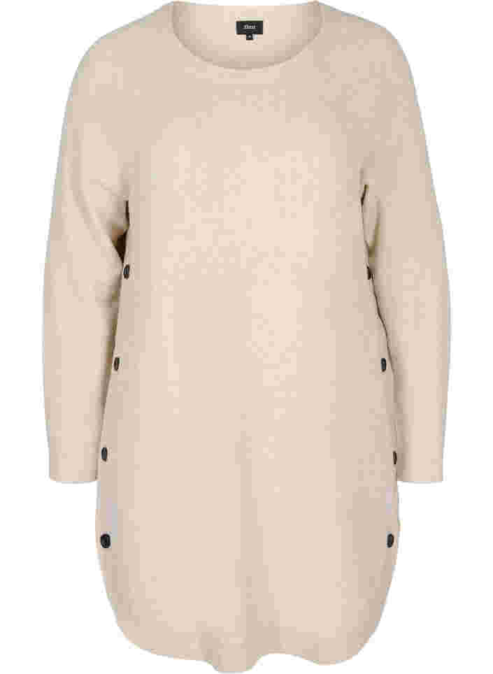 Stickad, melerad klänning med knappar, Pumice Stone Mel., Packshot image number 0
