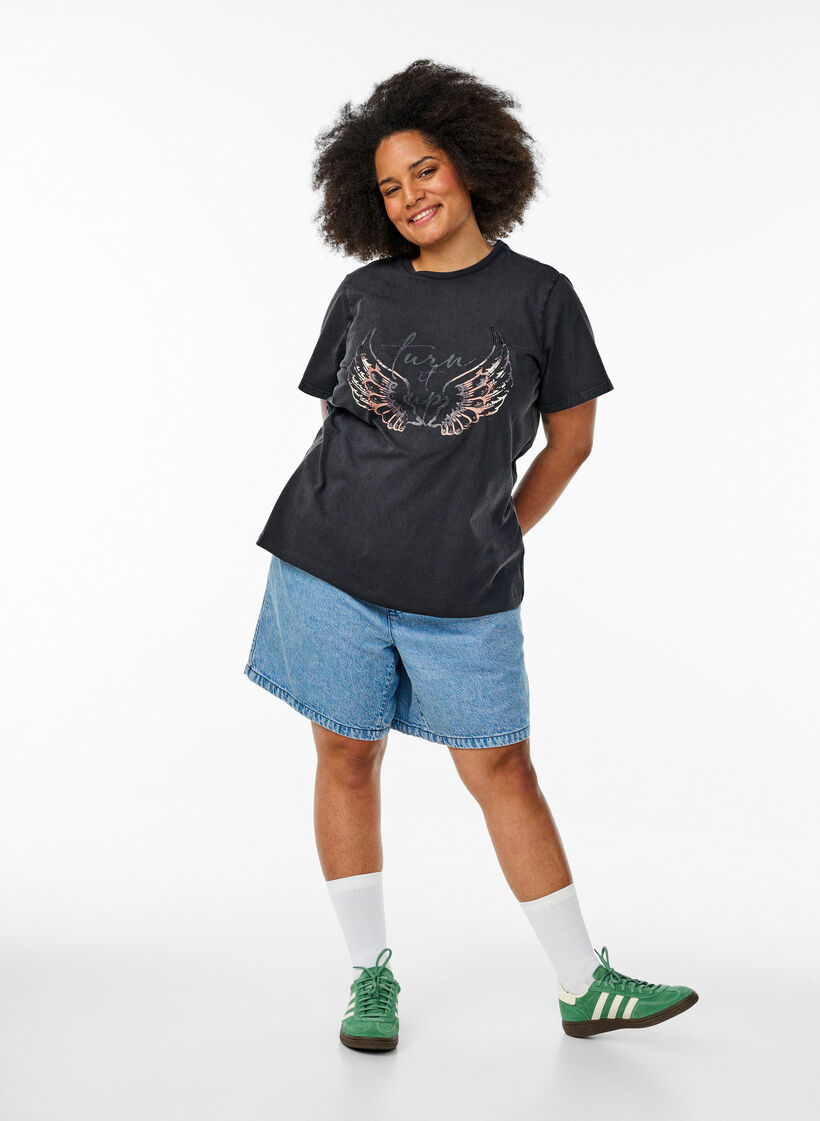 T-shirt i ekologisk bomull med statementtryck, Grå, Model image number 1