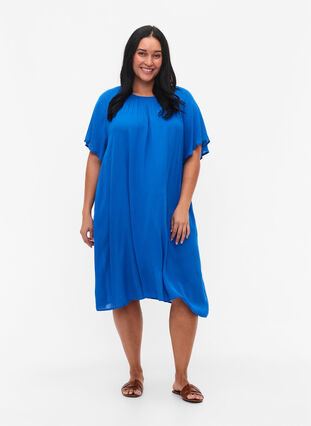 Viskosklänning med korta ärmar, Victoria blue, Model image number 2