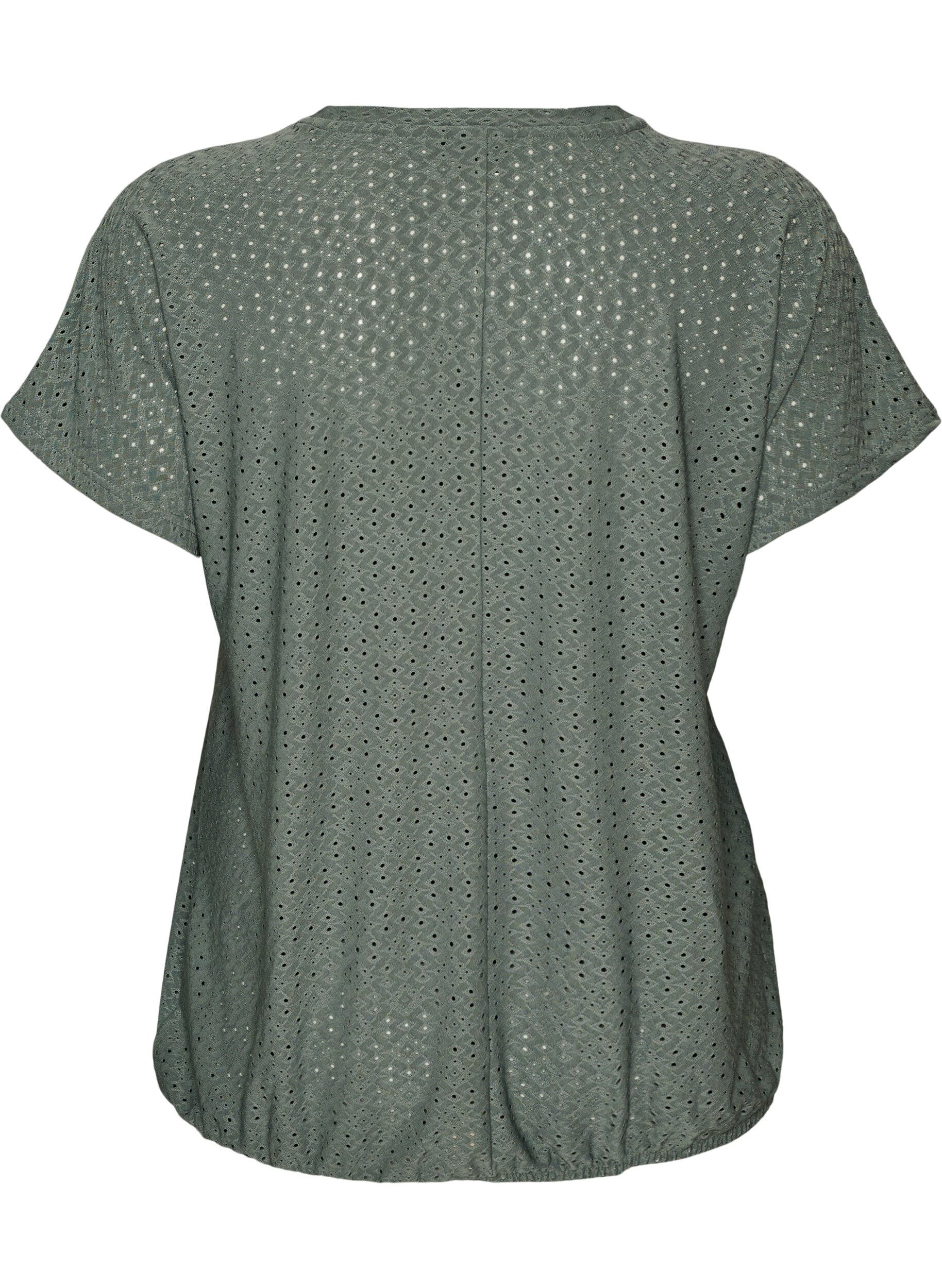 ZizziBlus med h&aring;lbroderi och ballongeffekt, Gr&ouml;n, Packshot image number 1