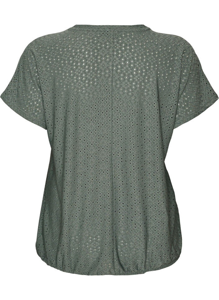 Blus med h&aring;lbroderi och ballongeffekt, Gr&ouml;n, Packshot image number 1