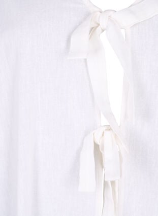 Bomullsblus med 3/4-ärmar i bomullsblandning med linne, Bright White, Packshot image number 2