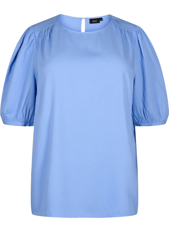 Blus i viskos med halvlång ärm, Cornflower Blue, Packshot image number 0
