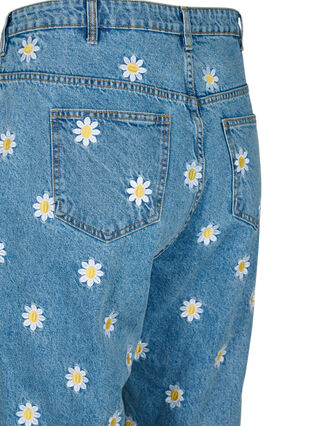 Croppade Mille jeans med broderade blommor, Light Blue Flower, Packshot image number 4