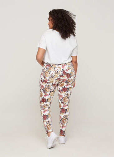 Amy jeans med blommigt mönster och super slim passform, White Flower AOP, Model image number 1