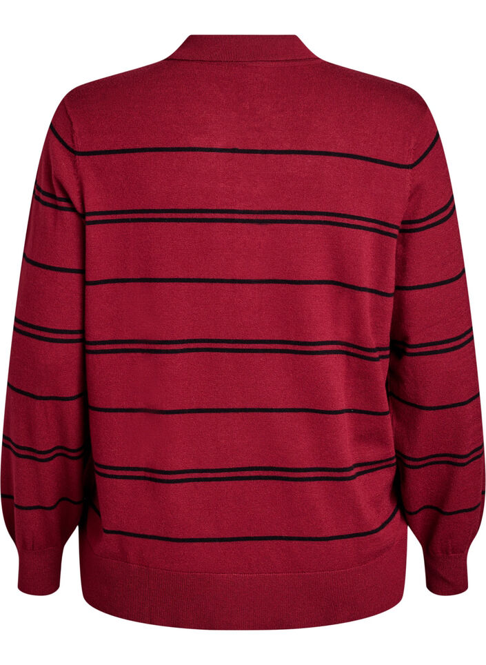 Stickad blus med krage, Röd, Packshot image number 1