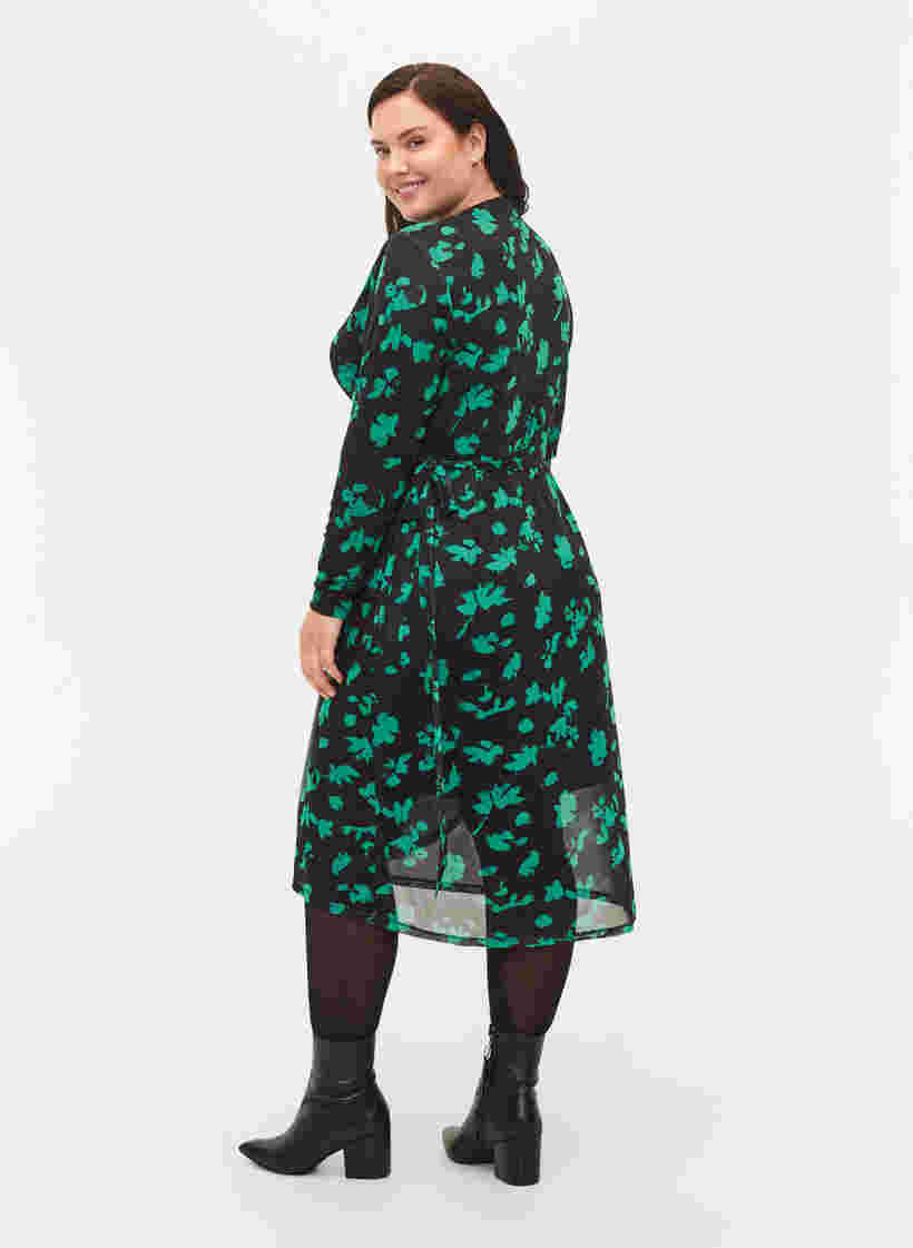 Omlottklänning i tryckt meshtyg, Black Green , Model image number 1