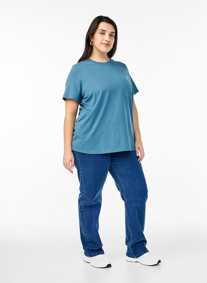 Enkel t-shirt i bomull med rund halsringning, Bl&aring;, Model image number 1