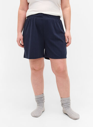 Lösa shorts i tyg med struktur, Navy Blazer, Model image number 0