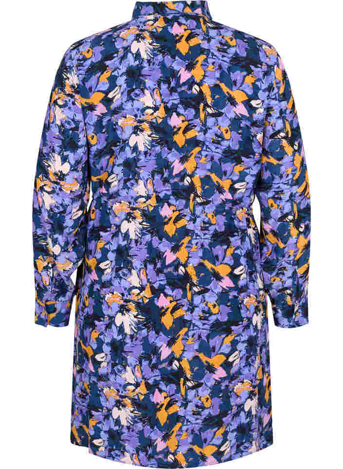 Blommig skjortklänning i viskos, Purple Flower AOP, Packshot image number 1
