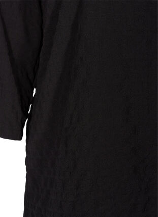 Rutig blus med 3/4-ärmar och volangkrage, Black, Packshot image number 3