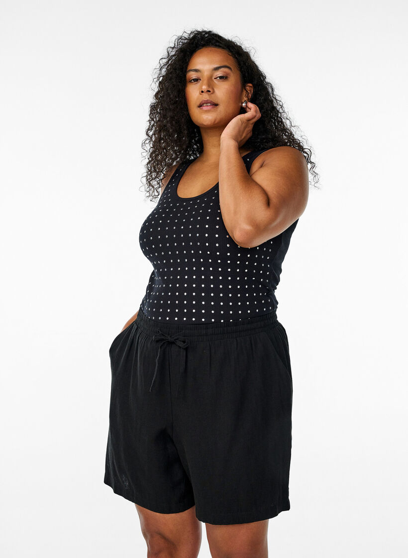 Lösa shorts i linne och viskos, Svart, Model image number 0
