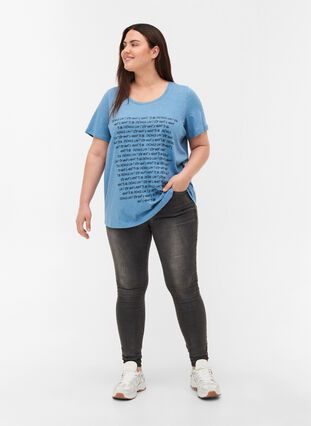 T-shirt i ekologisk bomull med tryck, Blue Heaven Melange, Model image number 2