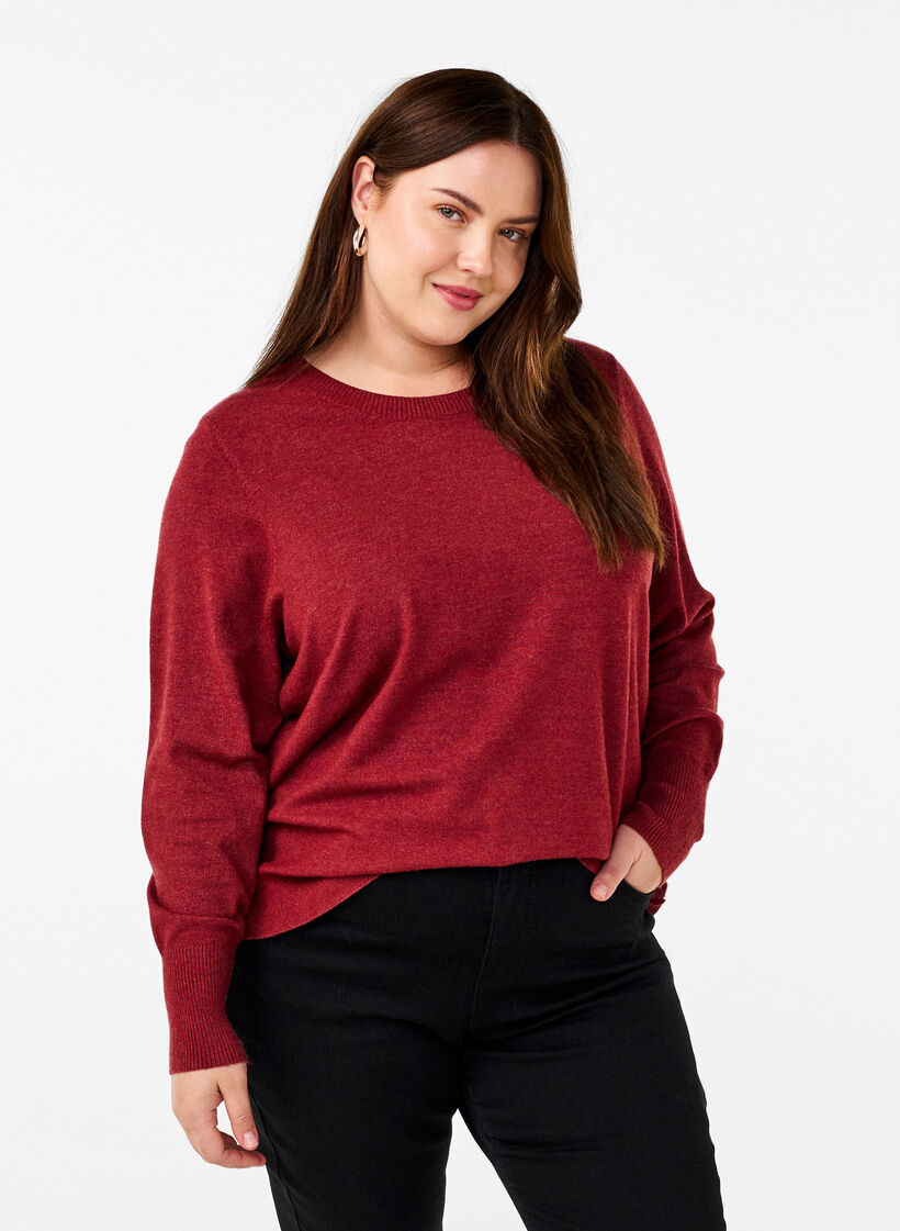 Stickad blus med rund hals, R&ouml;d, Model image number 0