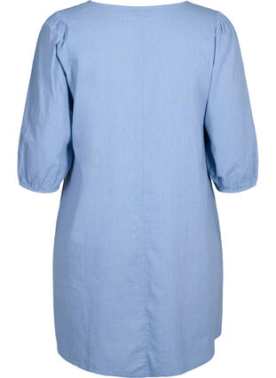 Kort klänning i bomullsblandning med linne, Faded Denim, Packshot image number 1