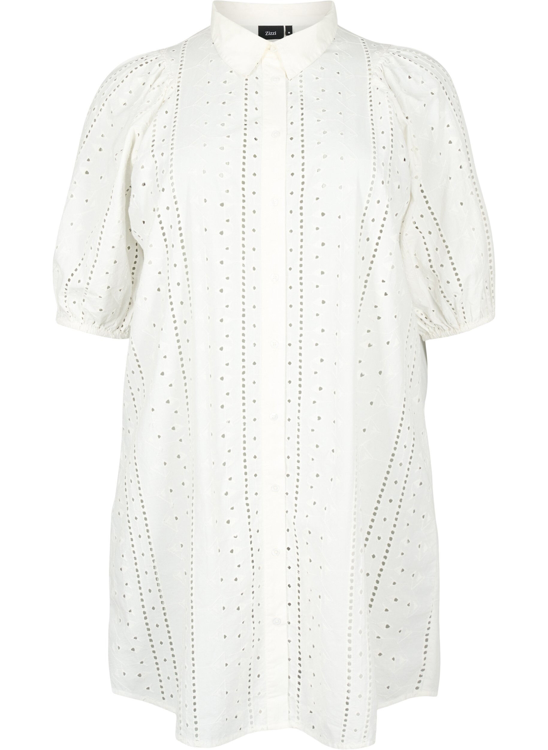 Zizzi Skjortkl&auml;nning i bomull med broderi anglaise, Off White, Packshot image number 0