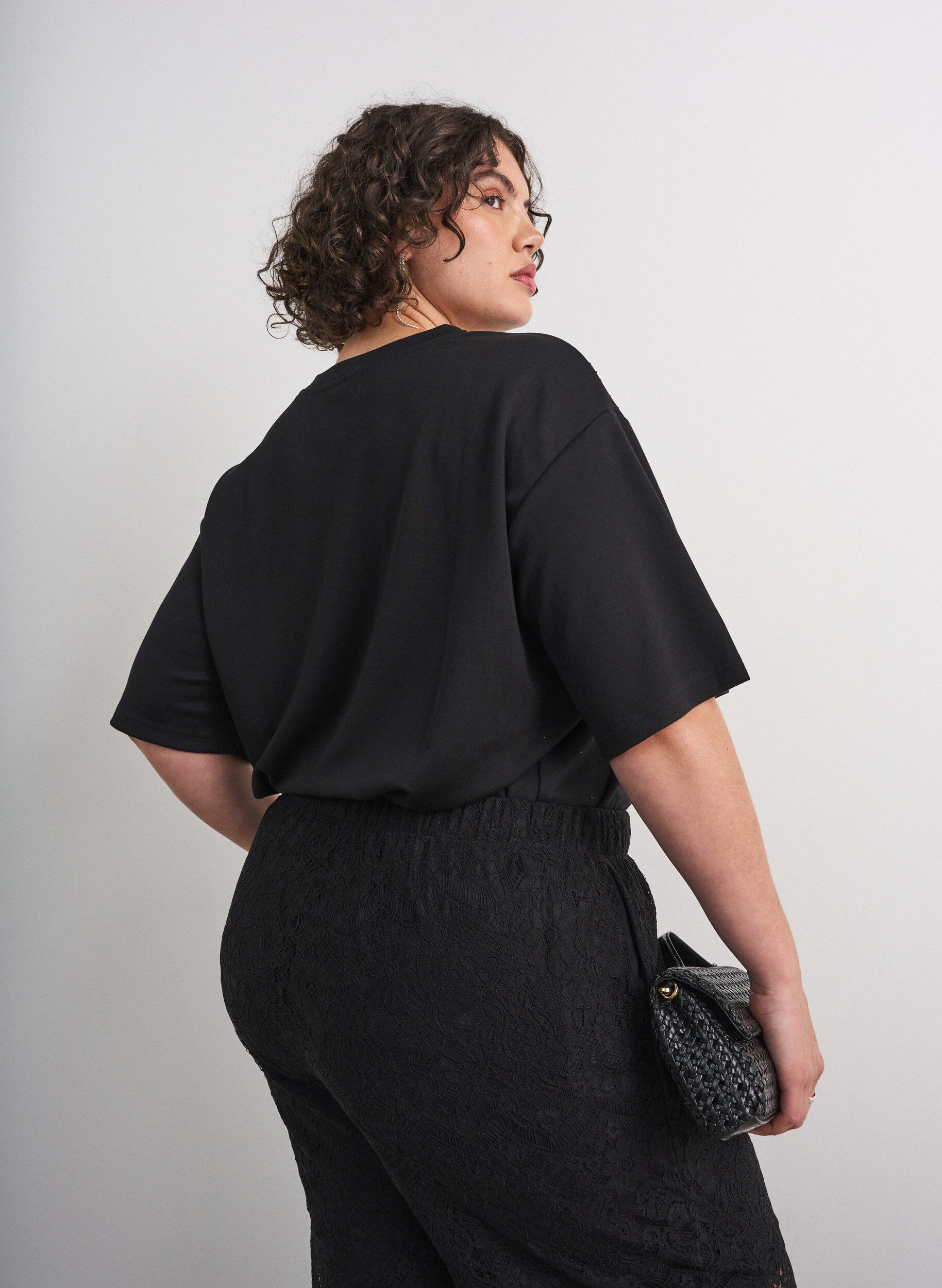 ZizziT-shirt med strassstenar och rund hals, Svart, Model image number 2